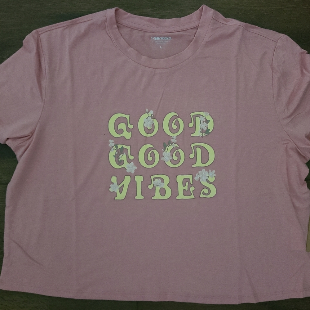 NEW Good Good Vibes Pink Crop Top Tshirt Sz S, M, L Brand Sendara